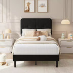 Garvee Twin-XL Velvet Bed Frame, Upholstered Platform Bed Frames with Adjustable Headboard, Sturdy Metal Support, Easy Assembly