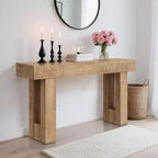 Longue table de canapé derrière un canapé, table console de ferme de 160 cm pour entrée de salon, table de couloir en bois avec finition rustique en chêne naturel