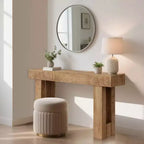 Longue table de canapé derrière un canapé, table console de ferme de 160 cm pour entrée de salon, table de couloir en bois avec finition rustique en chêne naturel