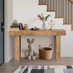 Longue table de canapé derrière un canapé, table console de ferme de 160 cm pour entrée de salon, table de couloir en bois avec finition rustique en chêne naturel