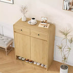 Meuble de rangement pour chaussures de 80 cm avec 2 portes et 2 tiroirs, étagères réglables, organisateur en bois autoportant pour entrée, couloir