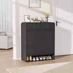 Meuble de rangement pour chaussures de 80 cm avec 2 portes et 2 tiroirs, étagères réglables, organisateur en bois autoportant pour entrée, couloir