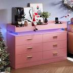 Commode à 6 tiroirs, pour placard, avec lumières LED flottantes et station de charge, armoire à tiroirs pour chambre à coucher, salon, 120 cm (rose)