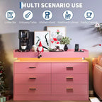 Commode à 6 tiroirs, pour placard, avec lumières LED flottantes et station de charge, armoire à tiroirs pour chambre à coucher, salon, 120 cm (rose)