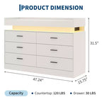 Commode à 6 tiroirs, pour placard, avec lumières LED flottantes et station de charge, armoire à tiroirs pour chambre à coucher, salon, 120 cm (rose)
