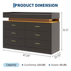 Commode à 6 tiroirs, pour placard, avec lumières LED flottantes et station de charge, armoire à tiroirs pour chambre à coucher, salon, 120 cm (rose)
