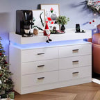 Commode à 6 tiroirs, pour placard, avec lumières LED flottantes et station de charge, armoire à tiroirs pour chambre à coucher, salon, 120 cm (rose)