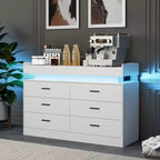 Commode à 6 tiroirs, pour placard, avec lumières LED flottantes et station de charge, armoire à tiroirs pour chambre à coucher, salon, 120 cm (rose)