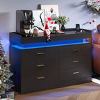 Commode à 6 tiroirs, pour placard, avec lumières LED flottantes et station de charge, armoire à tiroirs pour chambre à coucher, salon, 120 cm (rose)