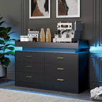 Commode à 6 tiroirs, pour placard, avec lumières LED flottantes et station de charge, armoire à tiroirs pour chambre à coucher, salon, 120 cm (rose)