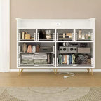 Commode moderne à 8 tiroirs avec lumières LED et station de charge, organisateur en bois avec étagère ouverte pour chambre à coucher, salon, entrée