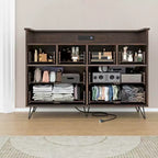 Commode moderne à 8 tiroirs avec lumières LED et station de charge, organisateur en bois avec étagère ouverte pour chambre à coucher, salon, entrée