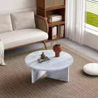 Table basse ronde en MDF blanc de 80 cm, table de style nordique moderne et minimaliste résistante aux rayures pour salon, bureau, chambre