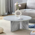 Table basse ronde en MDF blanc de 80 cm, table de style nordique moderne et minimaliste résistante aux rayures pour salon, bureau, chambre