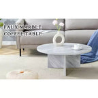 Table basse ronde en MDF blanc de 80 cm, table de style nordique moderne et minimaliste résistante aux rayures pour salon, bureau, chambre