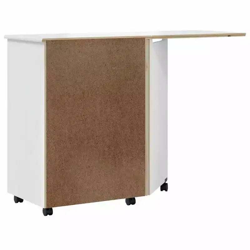 Meuble à roulettes en pin massif blanc avec 7 tiroirs et bureau pliant