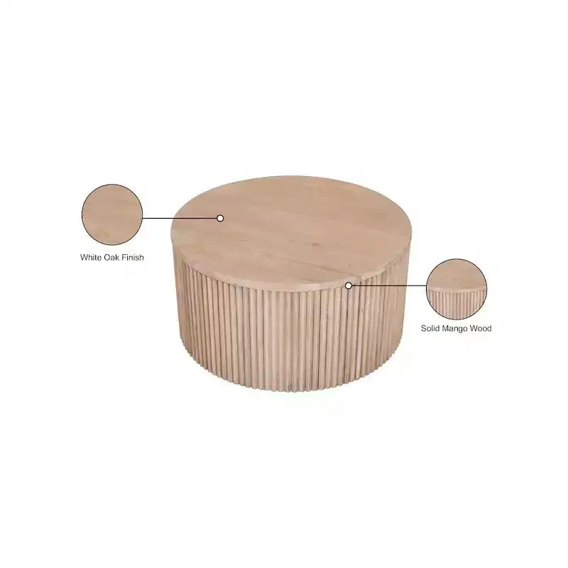 Table basse ronde en bois de manguier naturel avec pied cannelé