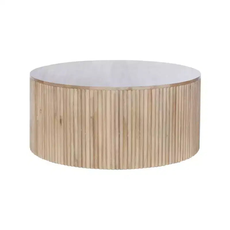 Table basse ronde en bois de manguier naturel avec pied cannelé