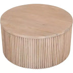 Table basse ronde en bois de manguier naturel avec pied cannelé