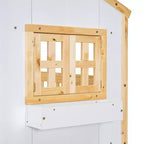 Lit superposé cabane jumeau sur jumeau avec fenêtres et portes, lit cabane en bois blanc avec échelle de sécurité et balustrades
