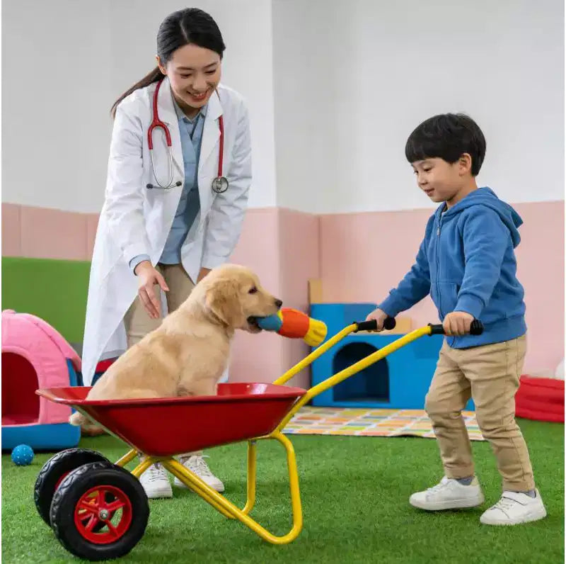 Brouette en métal pour enfants 15 kg Chariot de jardin pour enfants, Chariot utilitaire de jardin en acier robuste pour les feuilles, la terre, le sable, le jardinage extérieur