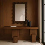 Console noire de 173 cm avec finition peinte, plateau en placage de bois d'acacia et cadre en bois massif