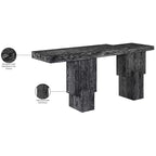 Console noire de 173 cm avec finition peinte, plateau en placage de bois d'acacia et cadre en bois massif