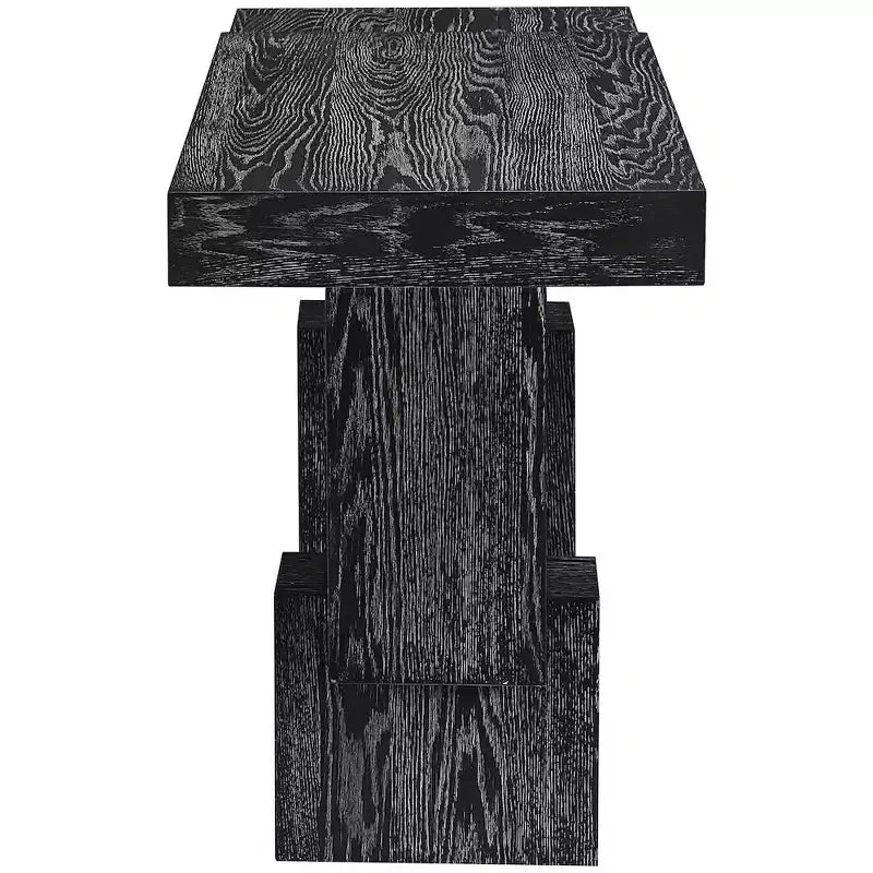 Console noire de 173 cm avec finition peinte, plateau en placage de bois d'acacia et cadre en bois massif