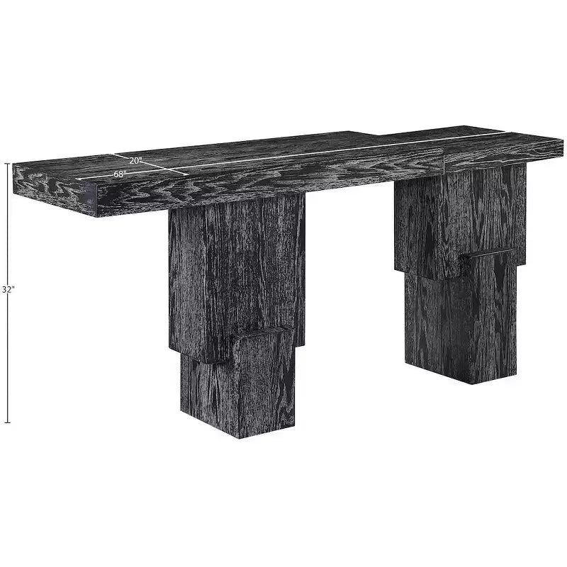 Console noire de 173 cm avec finition peinte, plateau en placage de bois d'acacia et cadre en bois massif