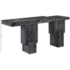 Console noire de 173 cm avec finition peinte, plateau en placage de bois d'acacia et cadre en bois massif