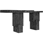 Console noire de 173 cm avec finition peinte, plateau en placage de bois d'acacia et cadre en bois massif
