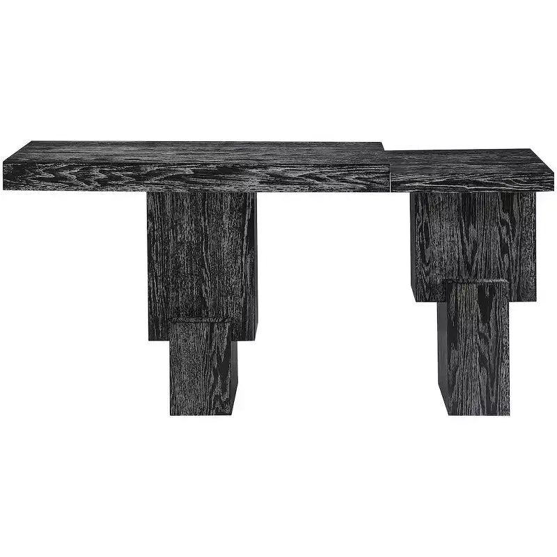 Console noire de 173 cm avec finition peinte, plateau en placage de bois d'acacia et cadre en bois massif