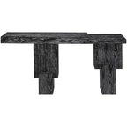 Console noire de 173 cm avec finition peinte, plateau en placage de bois d'acacia et cadre en bois massif