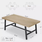 Table de salle à manger de 180 cm pour 6-8 personnes, grande table rectangulaire industrielle avec plateau en bois et pieds en métal pour cuisine et salle à manger, grise