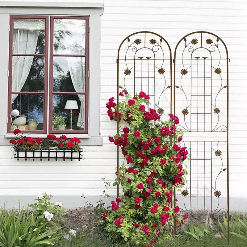 Lot de 2 treillis de jardin en métal noir antirouille de 220 x 50 cm pour plantes grimpantes