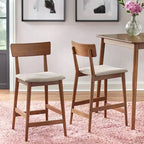 Tabourets de bar mi-siècle moderne hauteur comptoir Noyer : Lin Mocha, pieds en hévéa