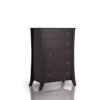 Commode 5 tiroirs expresso torréfié, rangement de chambre à coucher de style transitionnel avec glissières métalliques