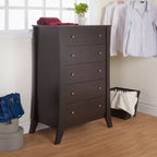 Commode 5 tiroirs expresso torréfié, rangement de chambre à coucher de style transitionnel avec glissières métalliques