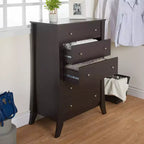 Commode 5 tiroirs expresso torréfié, rangement de chambre à coucher de style transitionnel avec glissières métalliques