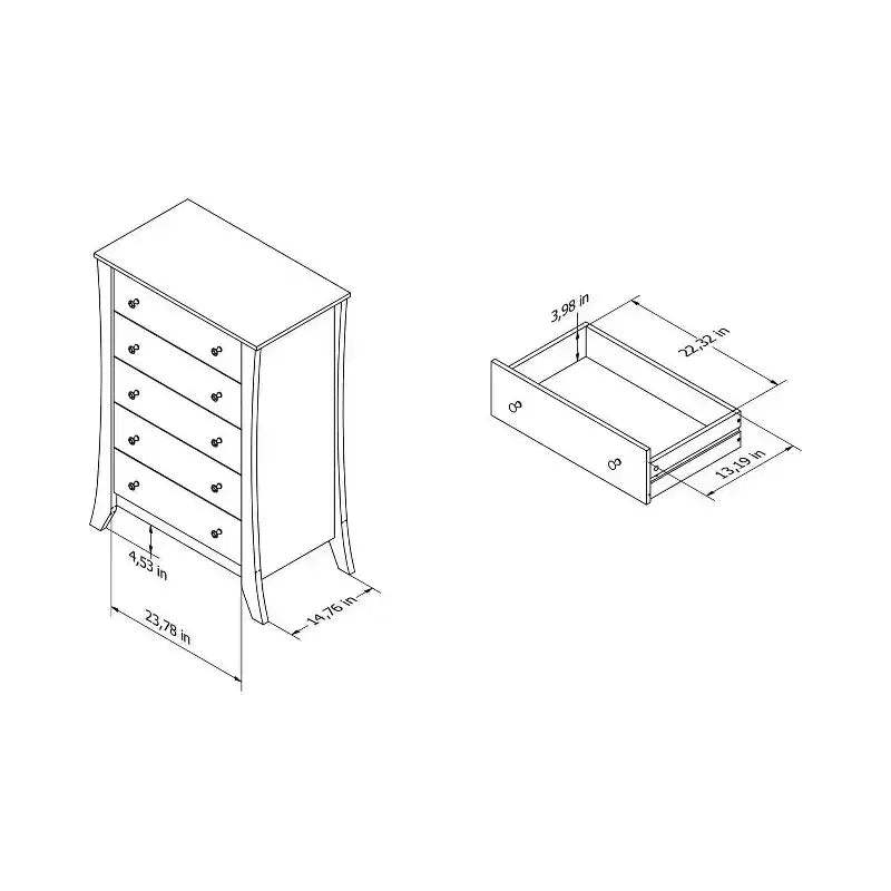 Commode 5 tiroirs expresso torréfié, rangement de chambre à coucher de style transitionnel avec glissières métalliques