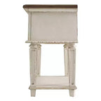 Table de chevet à un tiroir, blanc ébréché, style cottage avec finition deux tons antiquée