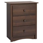 Prepac Fremont Nightstand - Espresso: Wood Composite, 3 Storage Drawers, Bedroom Furniture