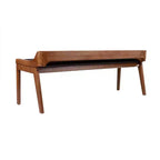 Banc de salle à manger 60 pouces Châtaigne, Structure en bois d'acacia avec siège en similicuir, Deux places