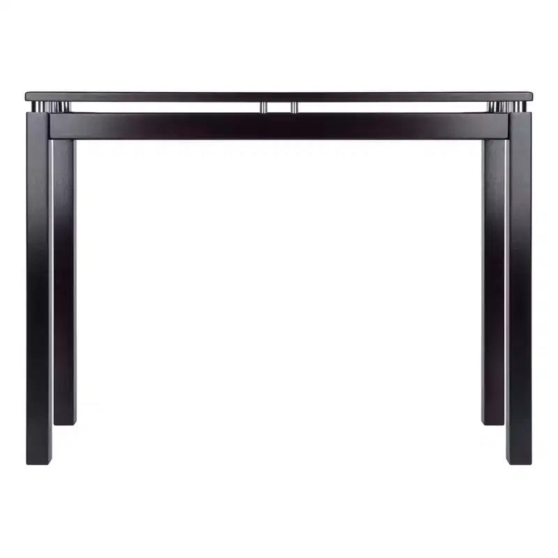 Console Table Dark Espresso avec Accents Métalliques et Plateau en Placage de Bois