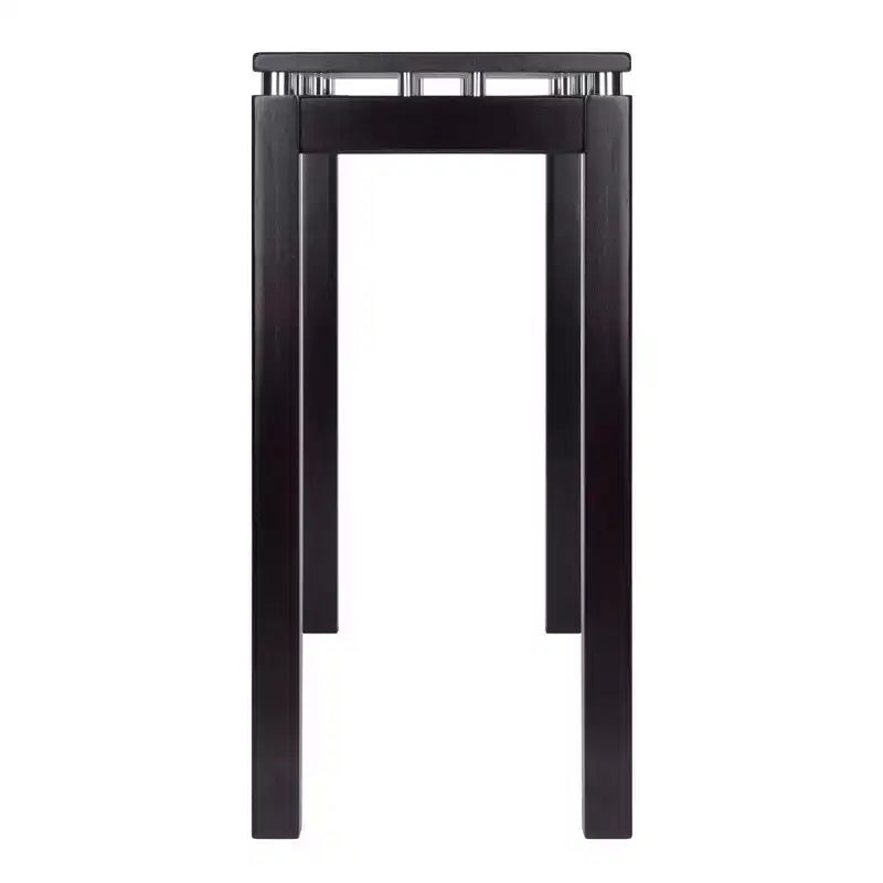Console Table Dark Espresso avec Accents Métalliques et Plateau en Placage de Bois