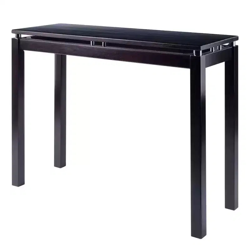 Console Table Dark Espresso avec Accents Métalliques et Plateau en Placage de Bois