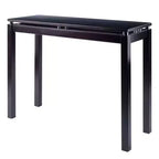Console Table Dark Espresso avec Accents Métalliques et Plateau en Placage de Bois