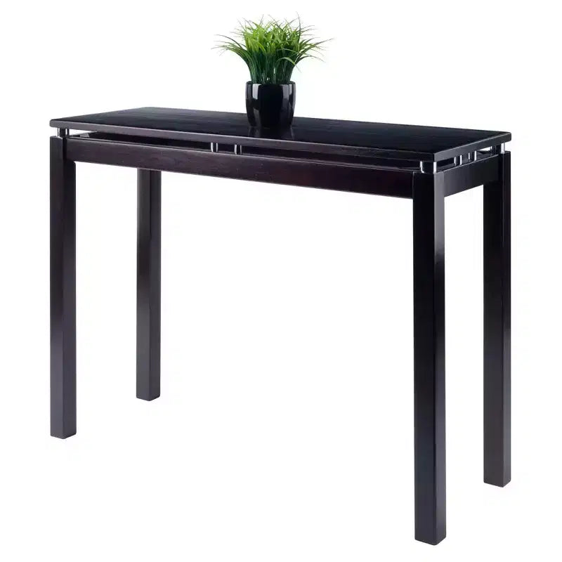 Console Table Dark Espresso avec Accents Métalliques et Plateau en Placage de Bois