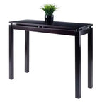Console Table Dark Espresso avec Accents Métalliques et Plateau en Placage de Bois