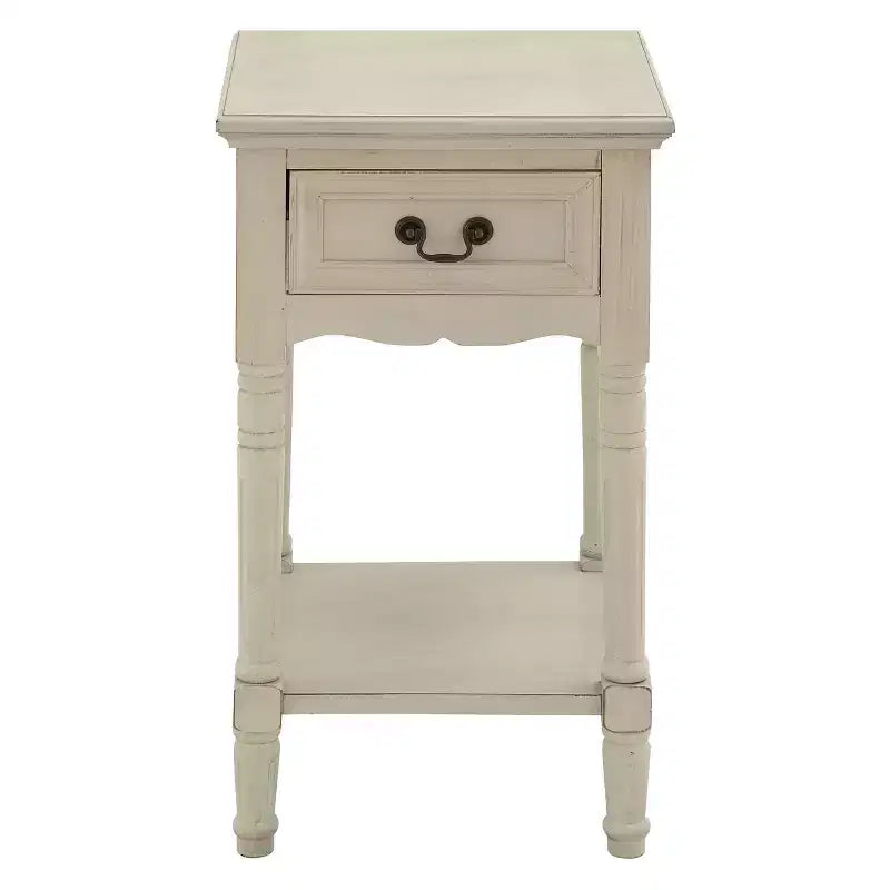 Table d'appoint traditionnelle en bois ivoire avec tiroir et étagère de présentation